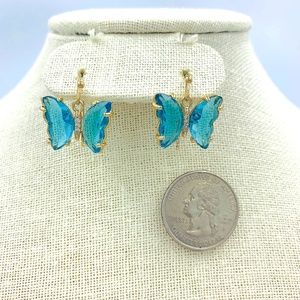 Butterfly Glass Dangle Earrings - Turquoise Colored